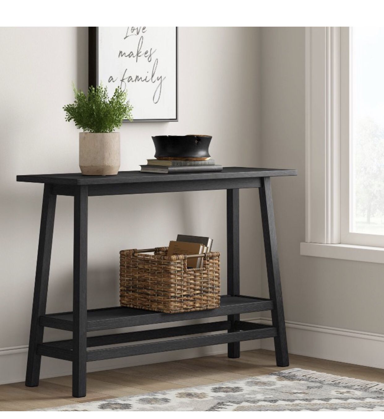 Reclaimed wood console table in black
