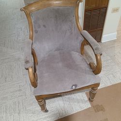 Handsome Grey Suede Chair Wood Finish 