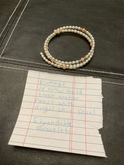 Vintage 14k Gold Beads Fresh Water Pearls, with Angel Skin Corral Bracelet