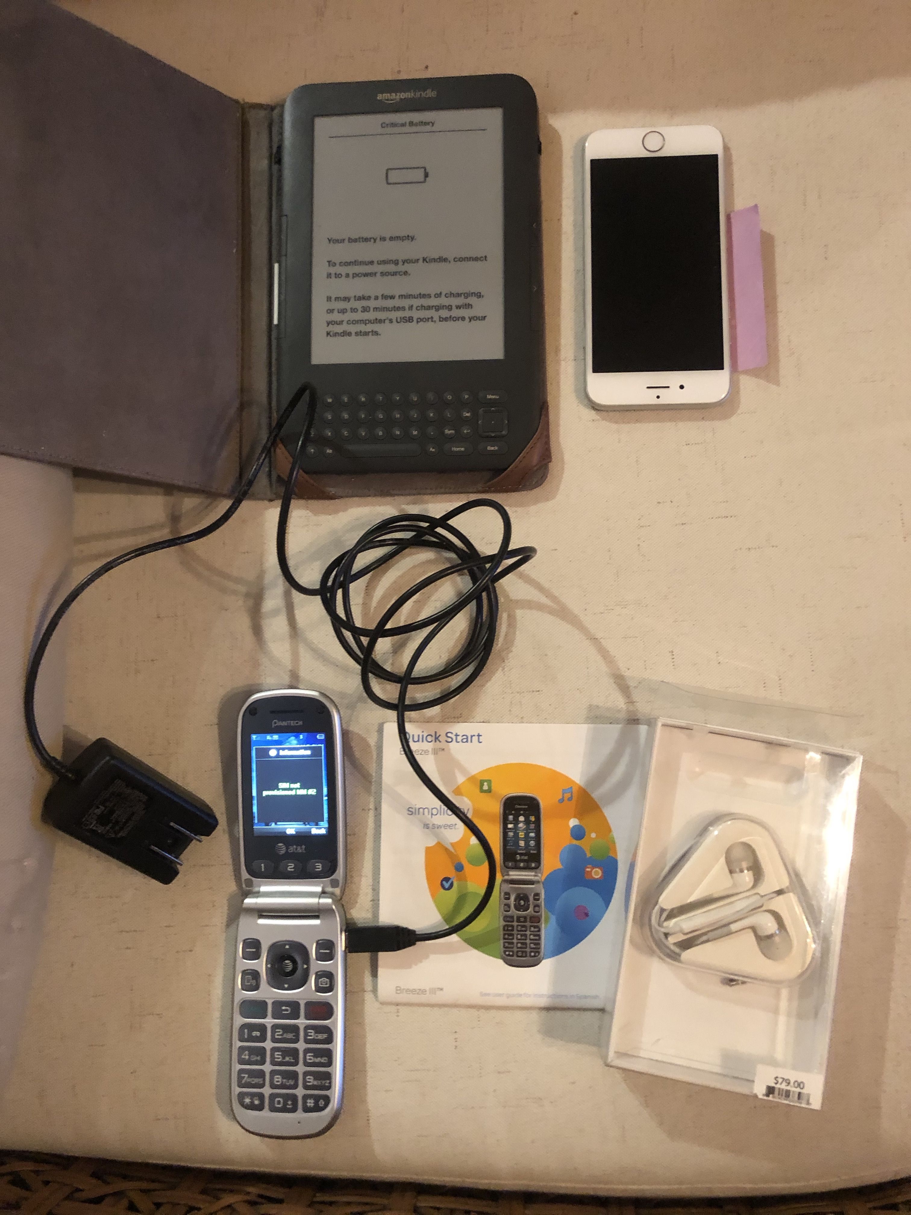 electronics for parts CHEAP ~ iphone 6, kindle, fit bit, att flip phone (pantech) earbuds NIB