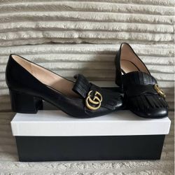 Authentic Gucci Black Leather Marmont Loafer Pumps Size 7.5 Womens