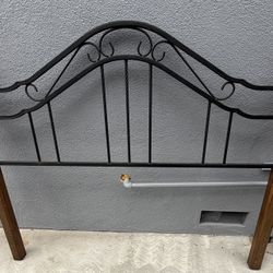 Hillsdale Matson Full/Queen Metal Headboard with Cherry Wood Posts without Frame, Black/Cherry