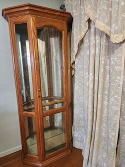 Solid Oak Corner Curio Cabinet