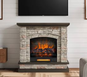 Electric Fireplace with Stone Mantel Surround