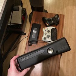 X Box 360 (Red Circle) For PARTS Plus Two Controllers And Power Block