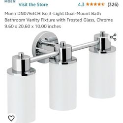 Moen DN0763CH Iso 3-Light Dual-Mount Bath Bathroom Vanity Fixture with Frosted Glass, Chrome 9.60 x 20.60 x 10.00 inches
