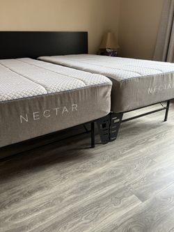 Authentic Nectar Twin XL (Split King) Gel Memory Foam Mattress & Heavy-Duty Steel Frame