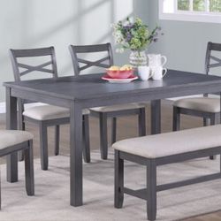 6-Pcs Dining Set Table + 4 Chairs + Bench