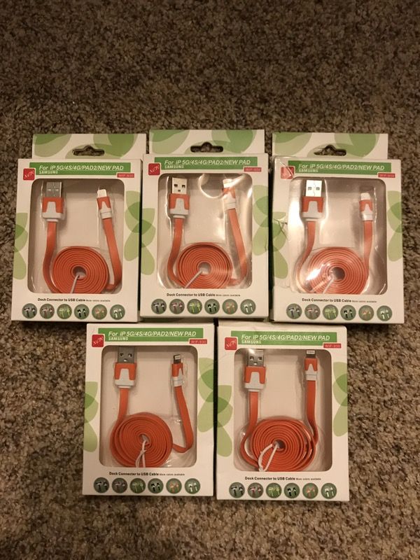 5 Brand New Orange Apple 8-Pin Lightning USB Charge & Sync OTG Cables Cords