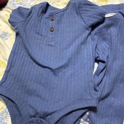 Blue Ribbed Baby Onesie and Pants Set