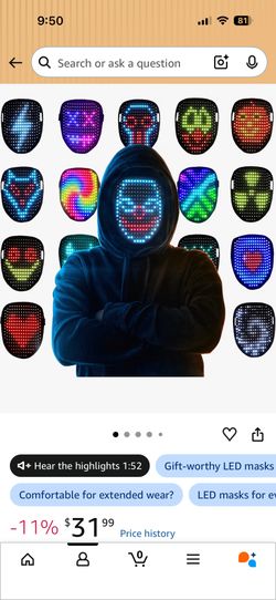 Mr.Pang LED Mask Light up Mask with Gesture Sensing