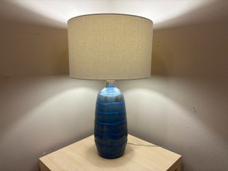 Contemporary Textured Blue Ceramic Tall Table Lamp
