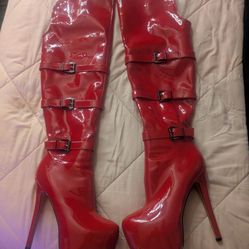 Red Over The Knee Stiletto Platform Heels Size 9
