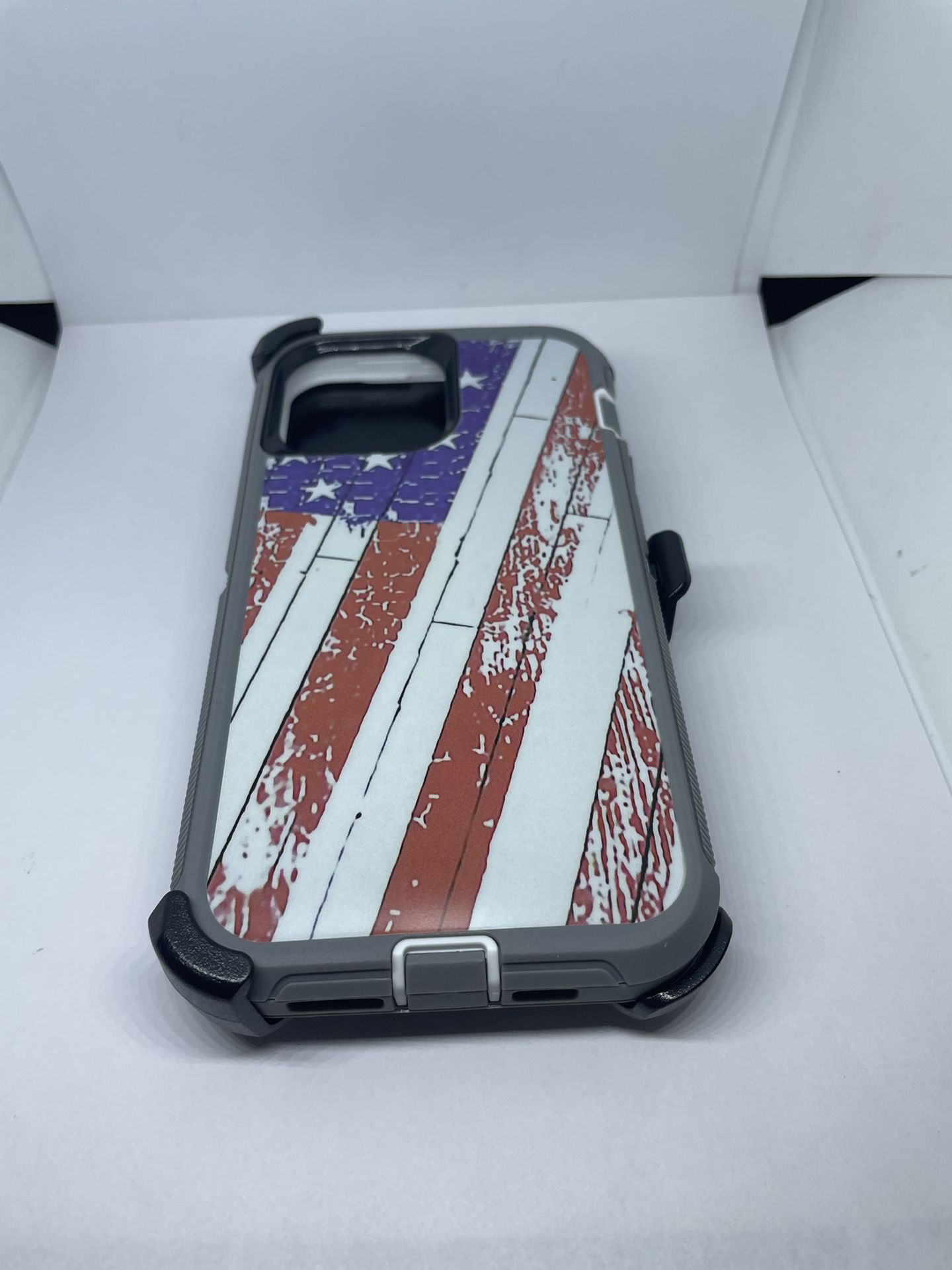 For iPhone 13 Pro Max USA Flag Camouflage Belt Clíp Case 
