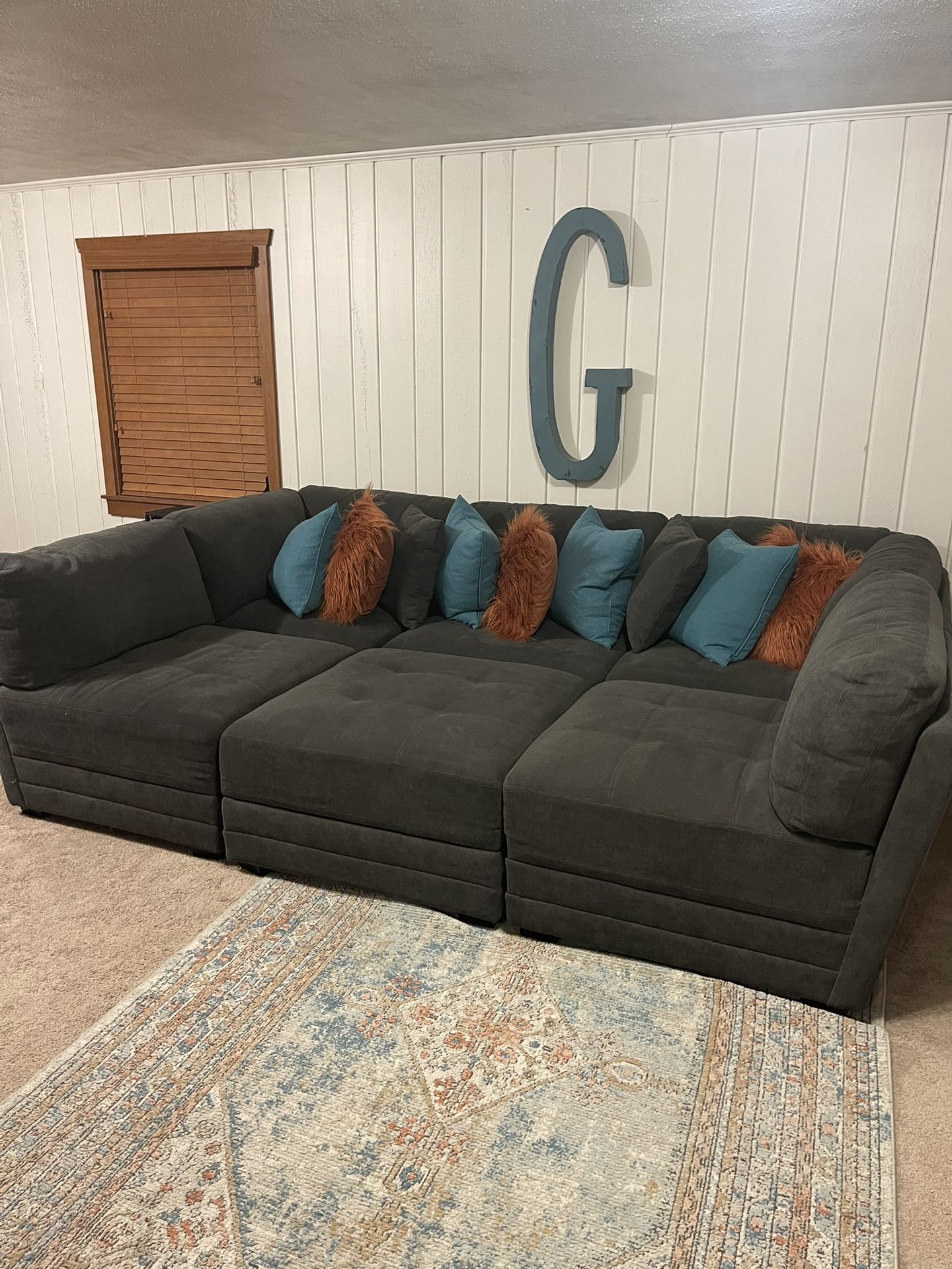 6 Piece Charcoal Sectional Sofa With 9 Assorted Pillows