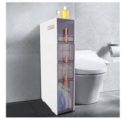 4 Tiers Bathroom Slim Storage Cabinet with Clear Drawers, Floor Narrow Cabinet with Wheels Standing Toilet Paper Holder with Large Capacity for Bathro
