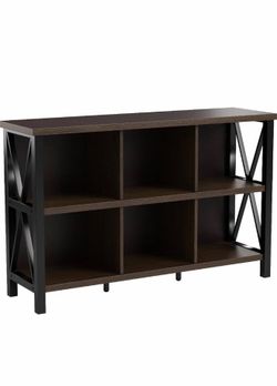 Rustic 6 Cube Bookshelf, Industrial Low Bookcase, Wood and Metal Cubby Book Shelf
