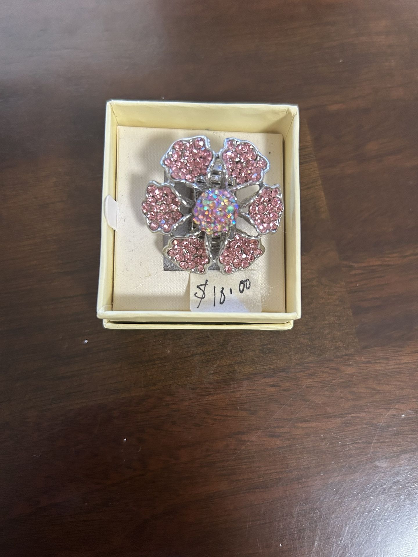 Pink Rhinestone Flower Ring, Size 8 $10