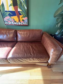 Italian Leather Mid-Century Modern Sofa – Cognac Brown – 85”