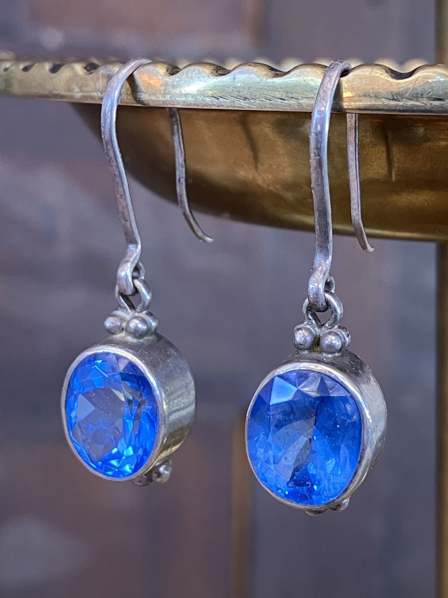 Vintage Intense Blue Sterling Silver Dangle Earrings