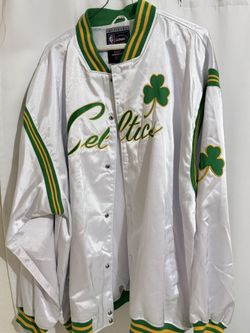 UNK Boston Celtics NBA Official White Satin Snap Button Jacket, Size 3XL,Vintage