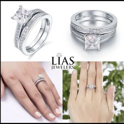 New 18k White Gold Wedding Ring Set 