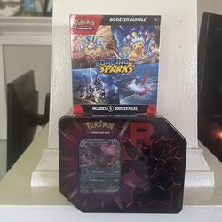 Pokémon 2025 Team Rocket Tin Nidoking ex Factory Sealed & Surging Sparks Booster Bundle Factory Sealed