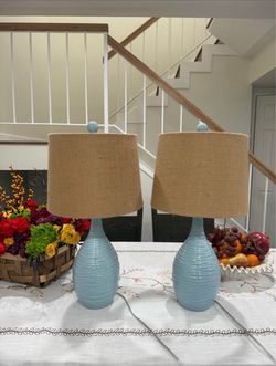 Pair of Blue Ceramic Table Lamps