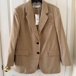 ZARA Women’s 3-Piece Suit Set – Blazer, Vest & Pants – Beige 