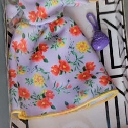 BARBIE  Orange  And.  Yellow  Floral Dress And Accessories 