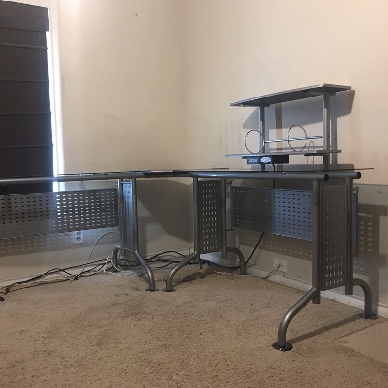 L-Shape Workstation Desk W/ LEDA Tempered Glass.