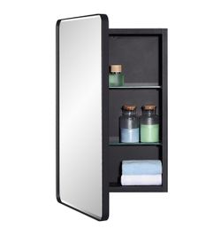 Black Medicine Cabinet with Mirror Door 15 X 25 Inch