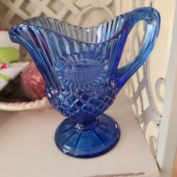 Mount Vernon Cobalt Blue Small Glass Pitcher Creamer Gravy 1976 Avon Fostoria boho mcm
