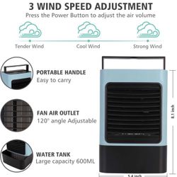 Portable Air Conditioner Fan, Personal Space Air Cooler Mini Evaporative Cooler Quiet Desk Fan, Air Circulator Humidifier Misting Fan for Home Office 