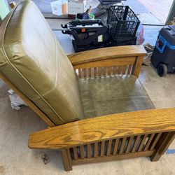 Mission Style Leather Chair And Ottoman 