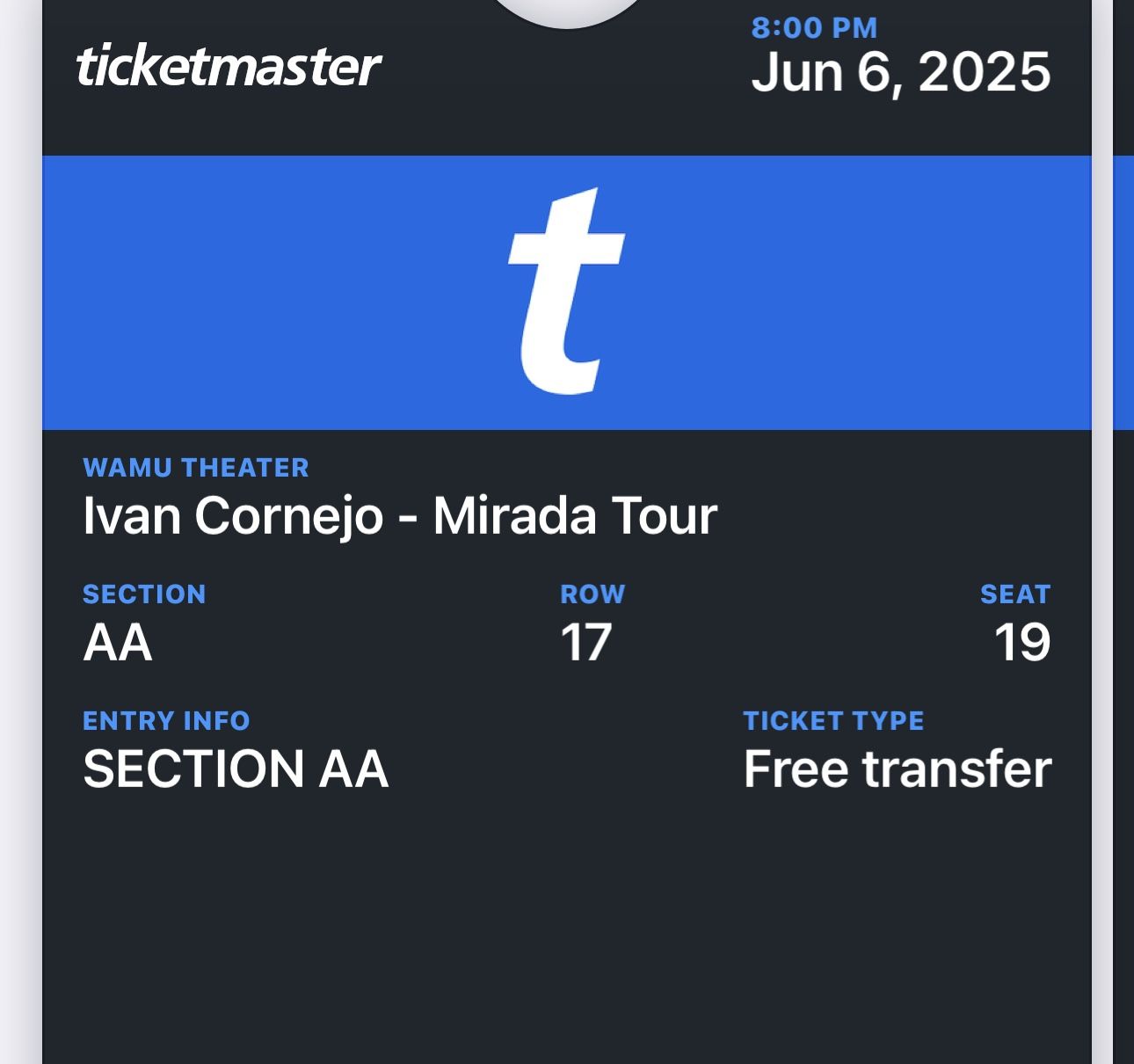 2 Ivan Cornejo Tickets $250 For Both