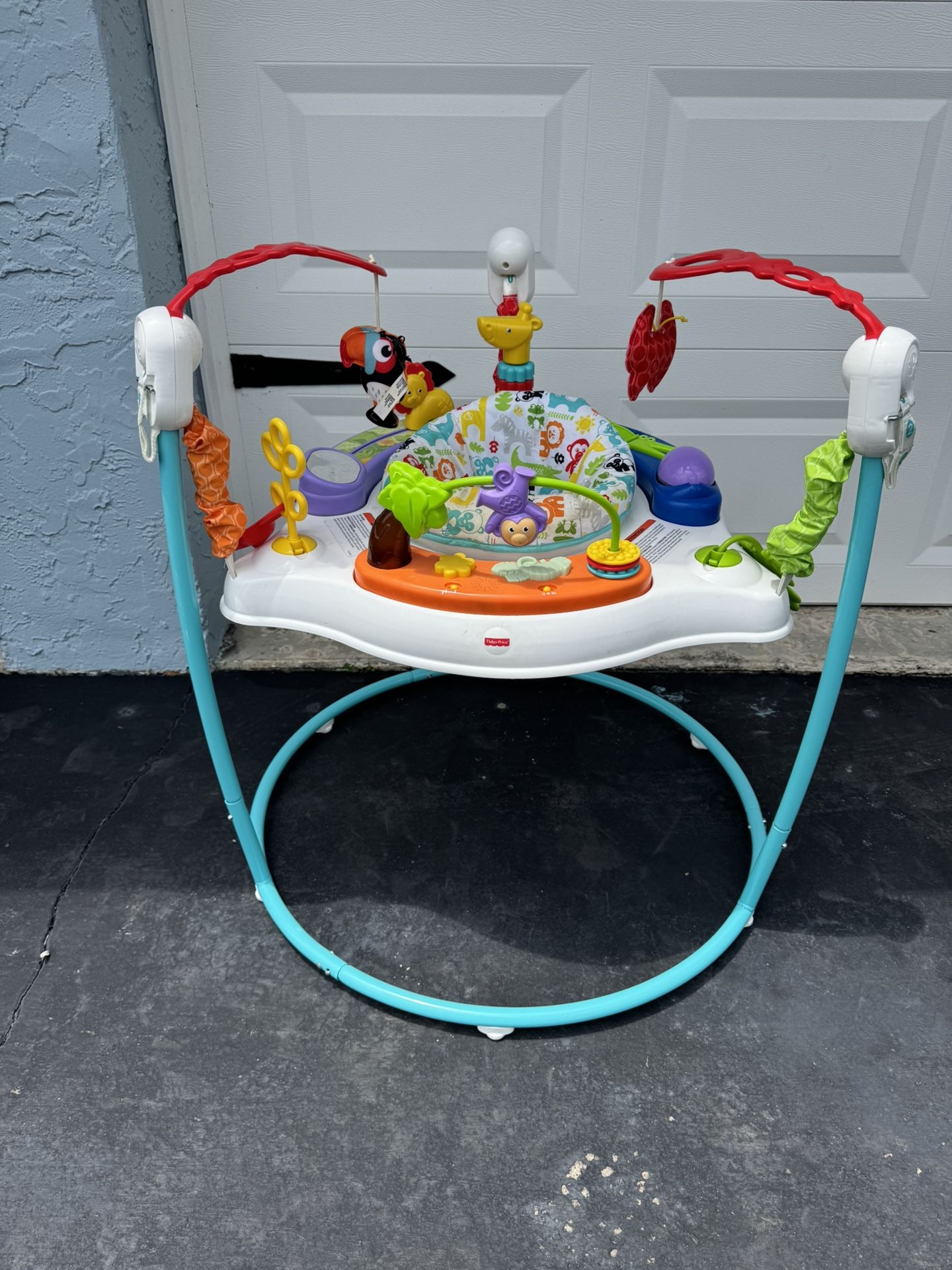 Fisher-Price Baby Bouncer Animal Activity Jumperoo Musical Play Center with Lights Sounds & Developmental Toys Color Animal Activity-Blue Material P