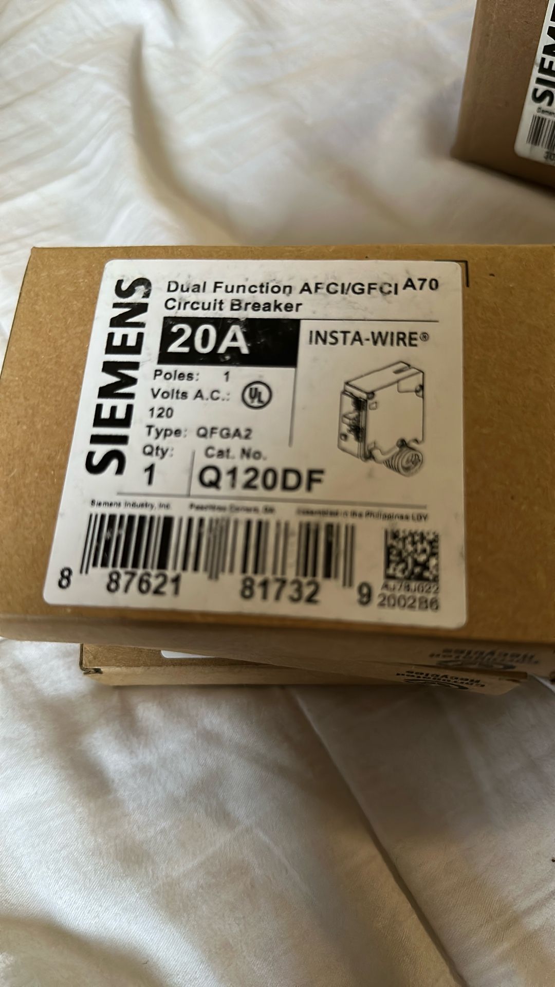 Siemens 20A/15A AFCI/GFCI Breaker Q120DF