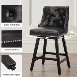 Swivel Bar Stools Counter Height, 26" Faux Leather Upholstered Swivel Counter Stools 