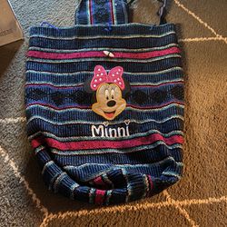  Minni Mouse  Yarn Drawstring Backpack Purse  Large 