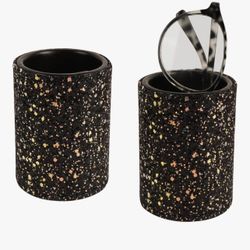 New! Set of 2 Black Glitter PU Leather  Holder for Makeup Brushes, Eyeglasses, Pens and More!