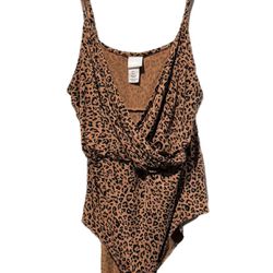 H & M Women’s Cheetah Print Bodysuit Sz L Brown Black Stretchy Straps GUC