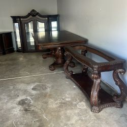 Real wood set dining table  cabinet