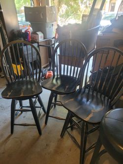 3 wood, swivel, taller chairs