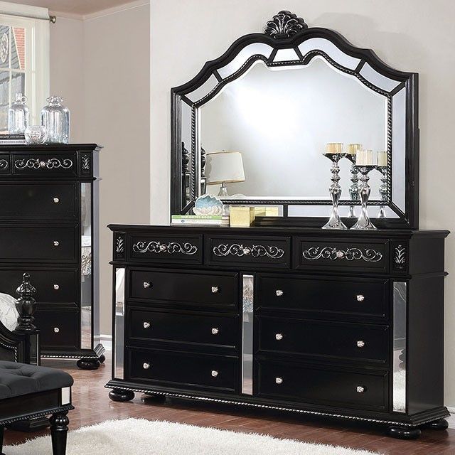 Large Black Gothic Mirrored Carved Dresser Master Bedroom Mirror Not Included