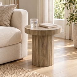 Dark oak finish fluted round side table ,IF2229