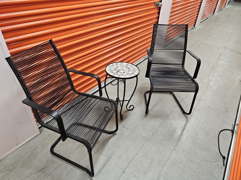 (2) Vasman outdoor chairs & Outdoor Accent Table