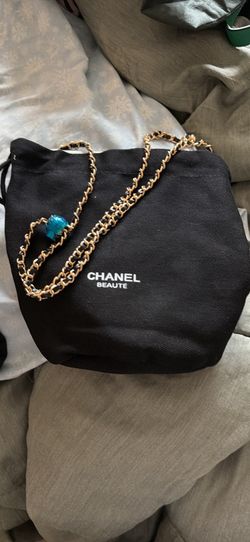 Authentic Chanel Beauté Black Canvas Chain Drawstring Bag
