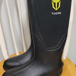 TideWe Mens Tall Rubber Boots BLACK Rain Boots Steel Shank Neoprene Size 7 / NEW