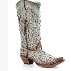 Like New Coral Inlay Western Boots Size 8